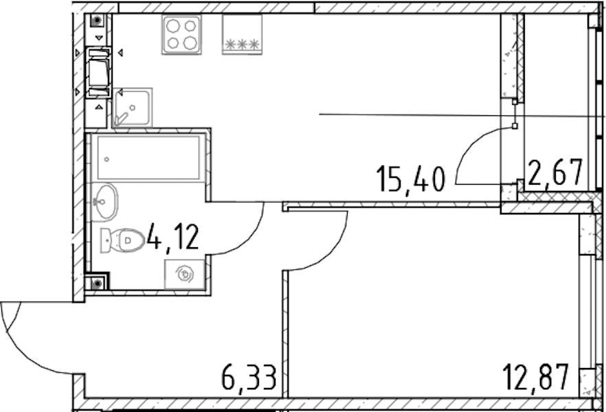 1-комнатная квартира 38.72 м², 14/17 эт., ЖК «Город Первых»
